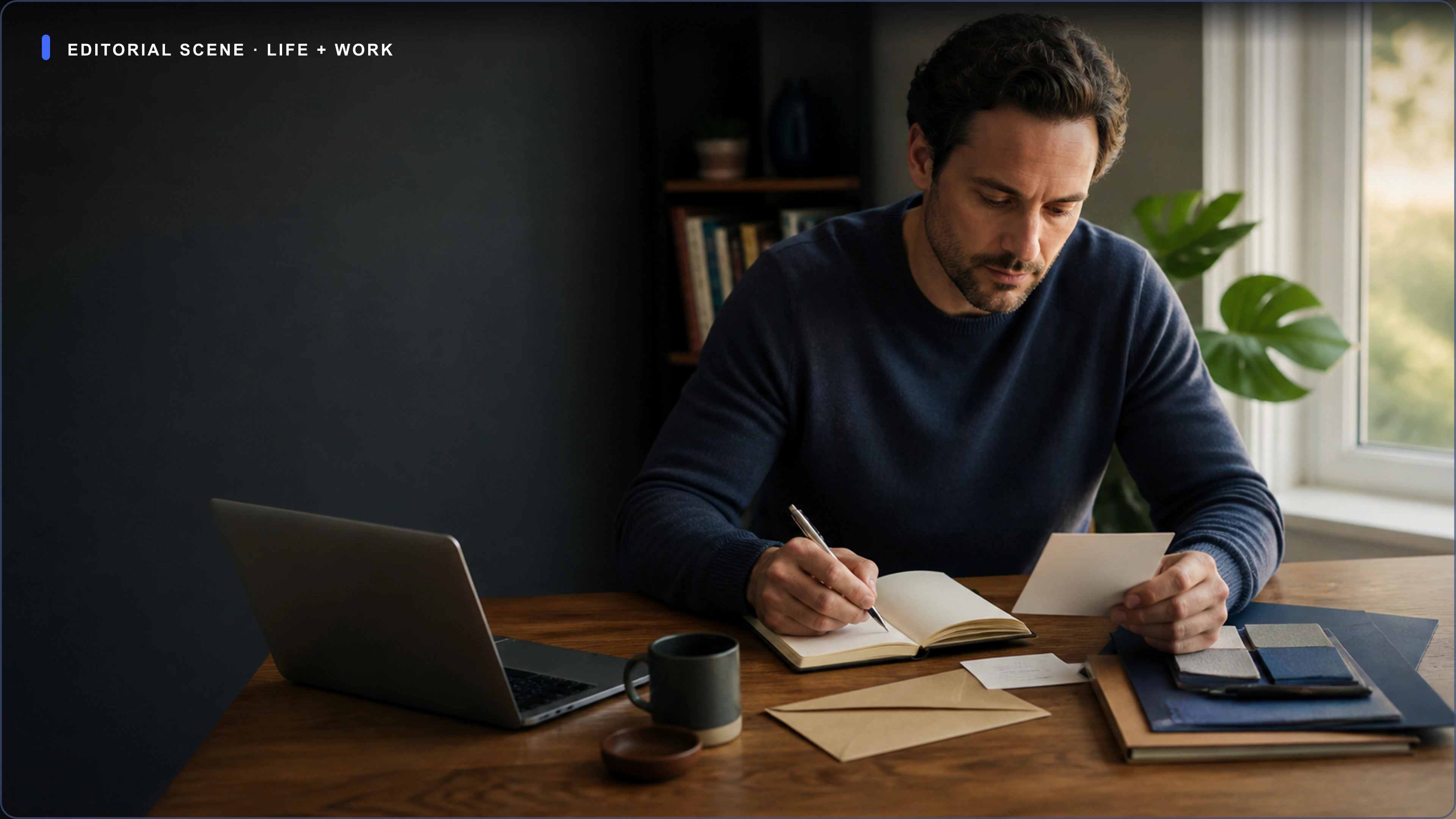 A fictional Owner organizing household and work materials into two clear, manageable outcomes.